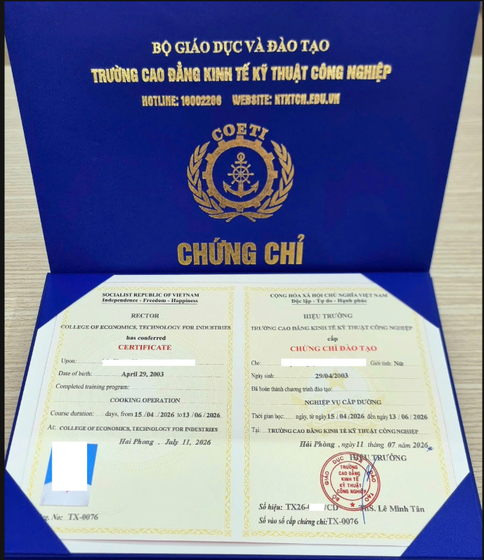 Chứng chỉ cấp dưỡng mầm non 2026